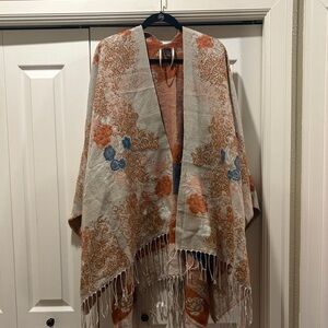 Mixit Floral Accent Shawl in Orange and Blue